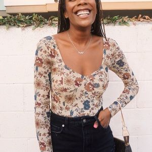 Floral Print Nude Tones Bodysuit Size S